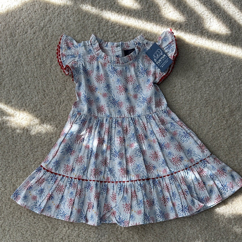 Charming Firework Print Kids Dress - Red and Blue